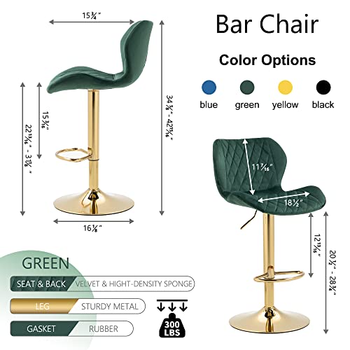 Modern Velvet Swivel Bar Stools Set of 2 - Green & Gold