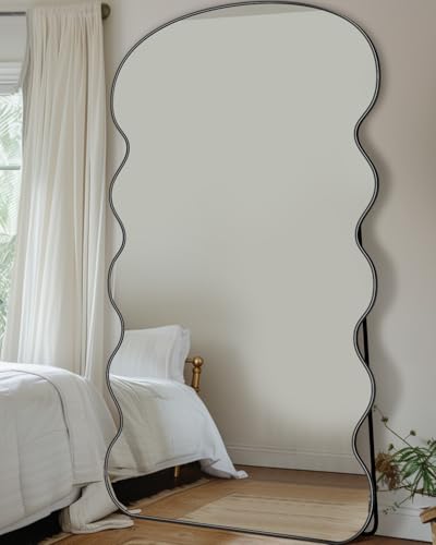 Oversized Wavy Full-Length Black Mirror for Bedroom and Living Room