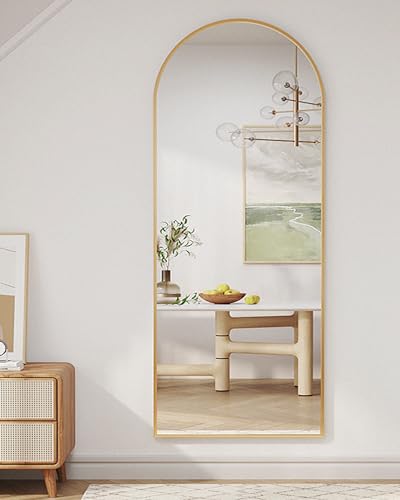 Gold Full-Length Arched Floor Mirror with Stand - 71x26