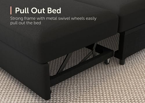 Sectional Sleeper Sofa with Pull-Out Bed and Storage for Living Room, Black Velvet