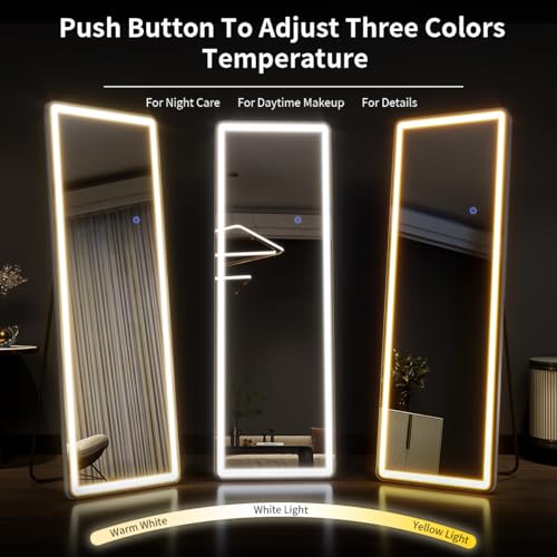 Full Length LED Mirror with Stand for Living Room and Cloakroom, White (63x20)