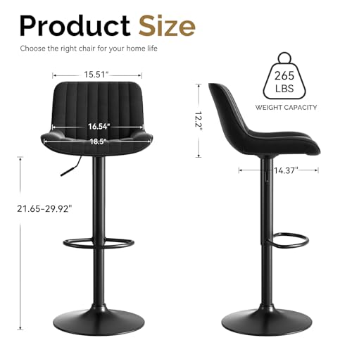 2 Black Swivel Kitchen Bar Stools - Adjustable Height & Modern Design