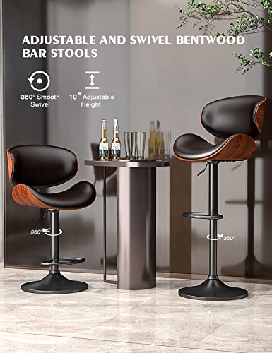 Modern Black Bentwood Barstools with Back & Footrest - Kitchen Counter Set of 2
