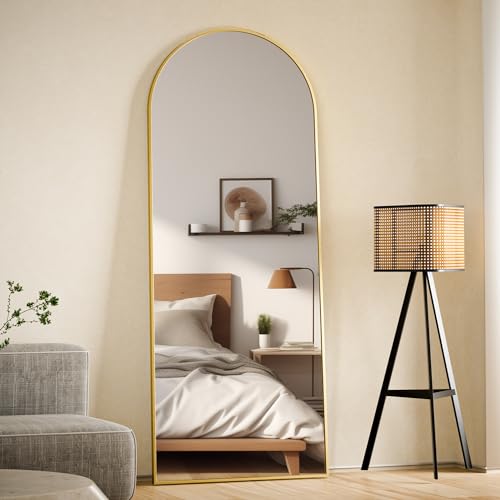 Gold Full-Length Arch Mirror with Stand for Bedroom and Living Room