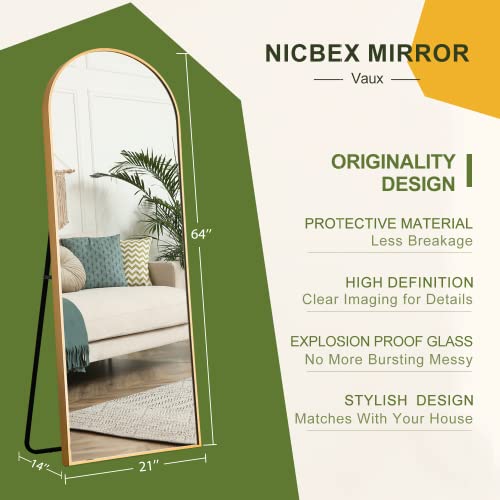 CDT MEDIA Arch Full Length Mirror, 64 x 21 Gold Floor Mirror for Bedroom/Bathroom/Dorm Room/Vanity
