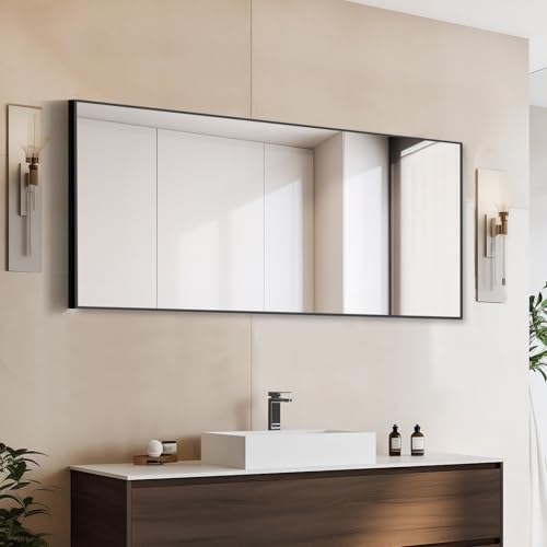 Black Free-Standing & Wall-Mounted 59x16 Aluminum Frame Floor Mirror for Living Room