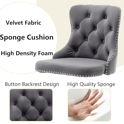 Grey Velvet Swivel Bar Stools Set of 2 for Kitchen Island, Pub, Club