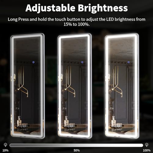 Full Length LED Mirror with Stand for Living Room and Cloakroom, White (63x20)