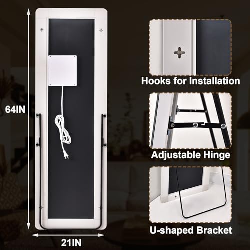 Full-Length White LED Mirror for Bedroom - 64 x 21