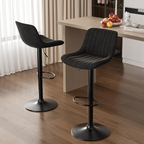 2 Black Swivel Kitchen Bar Stools - Adjustable Height & Modern Design
