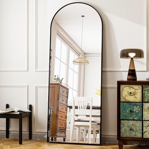 HARRITPURE 64x21 Arched Full Length Mirror - Free Standing or Wall-Mounted, Black Aluminum Frame for Living Room, Bedroom, and Cloakroom