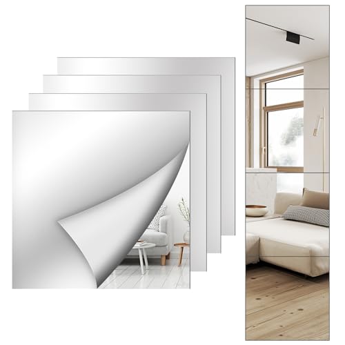 Unbreakable Mirror Tiles for Bedroom Home Gym Door, Full Body Shatterproof Mirror Stickers for Walls (4pcs)