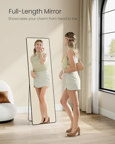 Full Length Mirror, 63 x 19.7 Inches, Rectangle Mirror with Stand, Aluminum Alloy Frame - Ideal for Bedroom, Living Room, Cloakroom