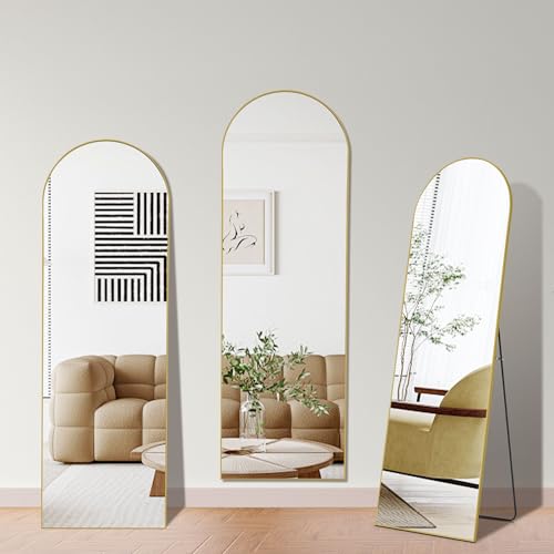 Full Length Bedroom Mirror 64x21 with Stand - Gold Frame