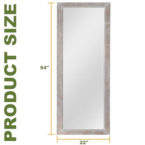 Rustic Farmhouse Style Wooden Floor Mirror for Living & Bedroom