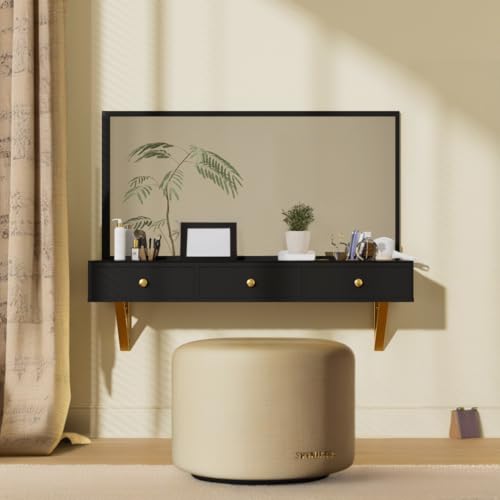 Black Makeup Vanity Desk with Mirror and Storage for Bedroom and Bathroom