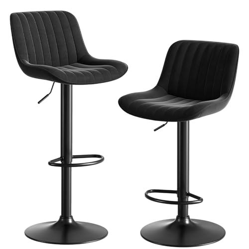 2 Black Swivel Kitchen Bar Stools - Adjustable Height & Modern Design
