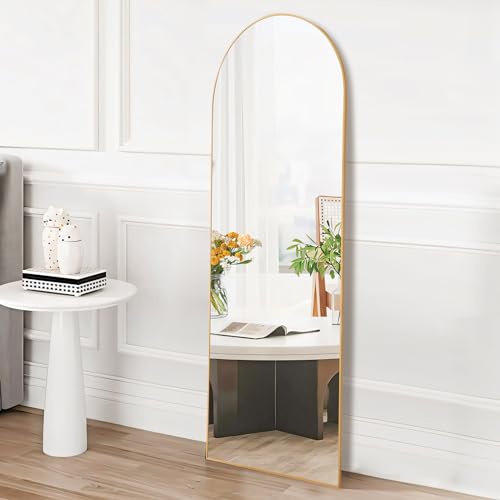 Full Length Floor Mirror with Stand for Bedroom or Living Room - Gold