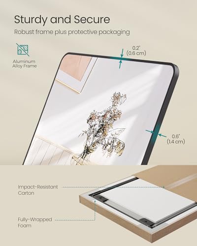 63x19.7 Inches Rectangle Mirror with Stand - Aluminum Frame, Ideal for Bedroom or Living Room