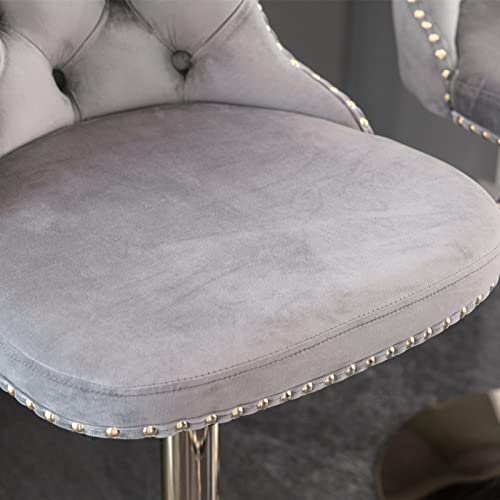 Modern Gray Velvet Bar Stools with Golden Base & Backs, Set of 2