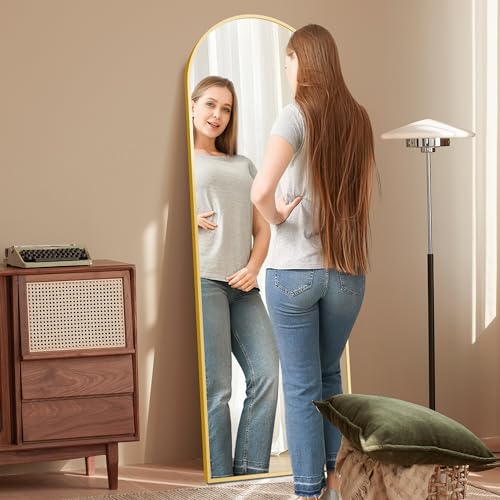 Full Length Free Standing Mirror with Thin Aluminum Alloy Frame for Bedroom, Living Room, and Dressing Room, 57 x 20, Gold