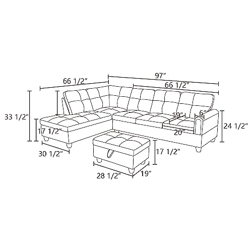 CDT MEDIA L Shaped Modular Sofa with Storage Ottoman - Dark Grey. Suitable for Apartments, Living Rooms, and Offices.