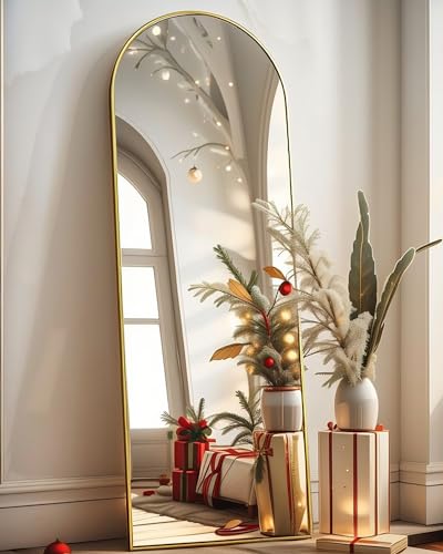 Gold Floor Mirror, Arched Full Length Mirror with Stand for Bedroom and Living Room