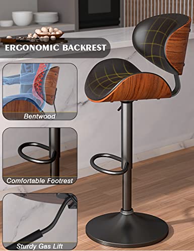 Modern Adjustable Bentwood Barstools Set of 2 for Kitchen Counter with Back and Footrest - Black