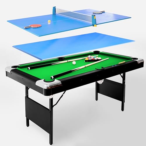 5.5Ft 3-in-1 Billiard, Game, and Table Tennis Table for Living, Play, Game Rooms in Black+Blue