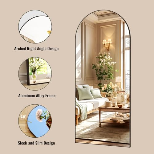 Black Arched Full-Length Mirror - Free-Standing or Wall-Mounted