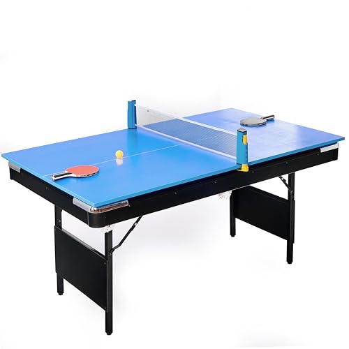 5.5Ft 3-in-1 Billiard, Game, and Table Tennis Table for Living, Play, Game Rooms in Black+Blue