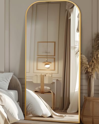 Antok Full Length Mirror: Large Arched Floor Mirror for Bedroom or Living Room, Gold