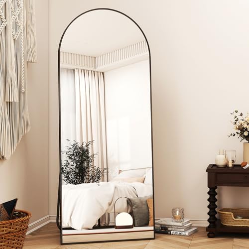 Black Floor Mirror - 21x 56 Rectangle, Aluminum Frame Free-Standing/Wall-Leaning Full-Length Mirror for Living Room, Bedroom, and Cloakroom.