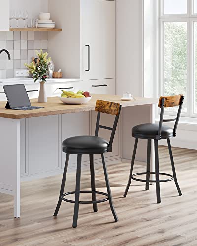 Swivel Bar Stool with Back for Kitchen Island, Black and Rustic Brown