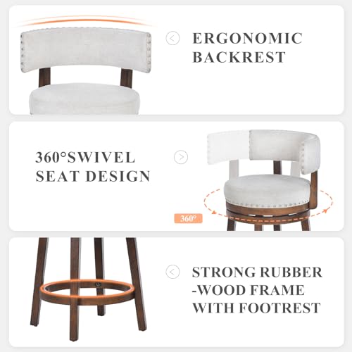Set of 2 Modern Swivel Barstools for Kitchen Island or Dining Room, Beige