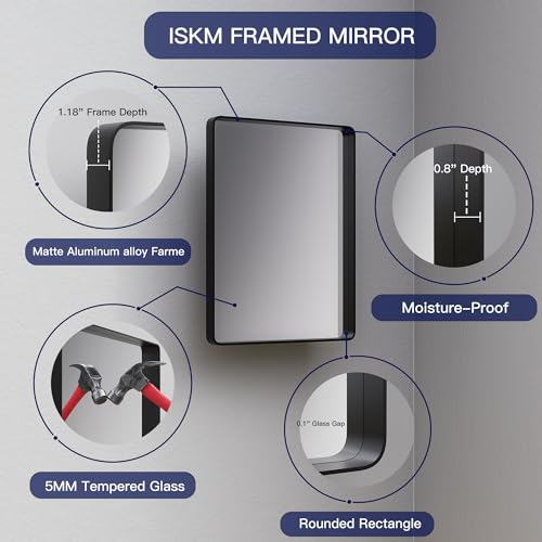 40 x 32 Black Metal Framed Bathroom Mirror for Wall