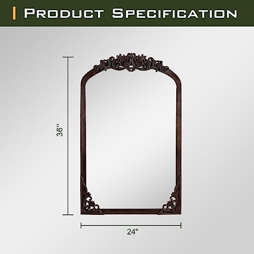Vintage Wall-Mounted Mirror for Vanity and Dressing, 36 x 24 Solid Wood Frame