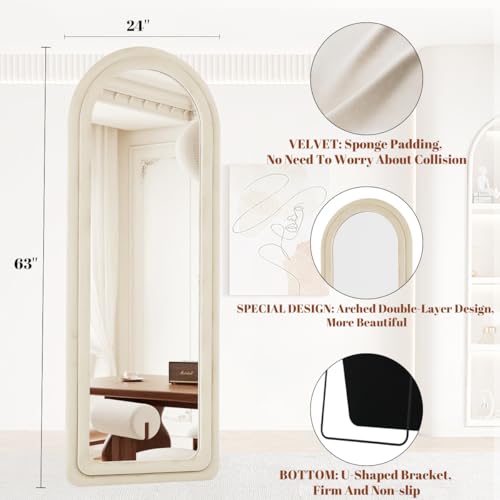 63x24 Arched Full Body Mirror with Stand for Living Room, Bedroom - White