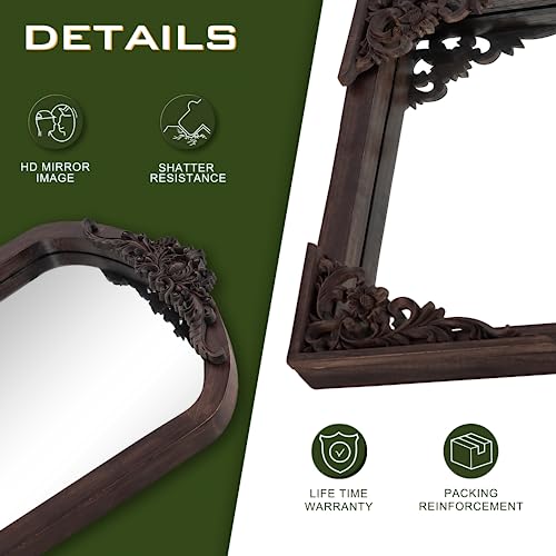 Vintage Wall-Mounted Mirror for Vanity and Dressing, 36 x 24 Solid Wood Frame