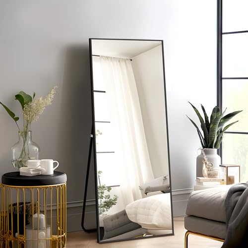 CDT MEDIA Full-Length Mirror with Stand - 56x19 Black Aluminum Frame