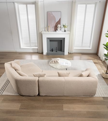 Modern Minimalist Modular Sectional Sofa Set for Living Room in Light Brown Boucle Fabric