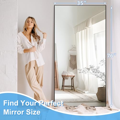 Black Full Length Mirror with Stand - Large Thin Frame
