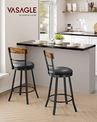 Swivel Bar Stool with Back for Kitchen Island, Black and Rustic Brown