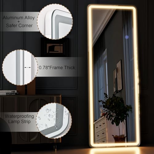 LED Full Length Mirror for Bedroom - 64 x 21 - White