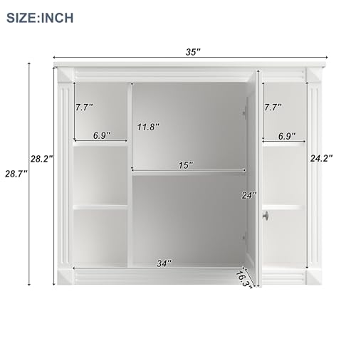 Modern Medicine Cabinet with Mirror and 6 Open Shelves for Bathroom and Kitchen, White