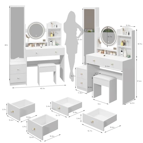 Makeup Vanity Set with Mirror and Storage for Teenagers in White