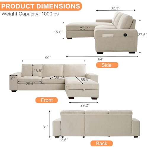 Modern L Shaped Convertible Sectional Sofa Couch for Living Room