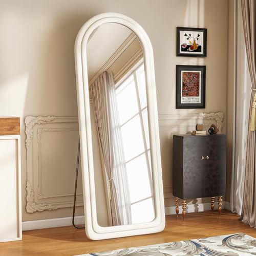 63x24 Arched Full Body Mirror with Stand for Living Room, Bedroom - White