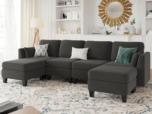 Dark Grey U Shaped Modular Sectional Sofa with Memory Foam
