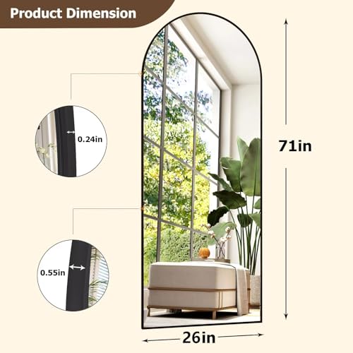 Extra Large Black Arched Full Length Mirror for Bedroom, Living Room, Bathroom